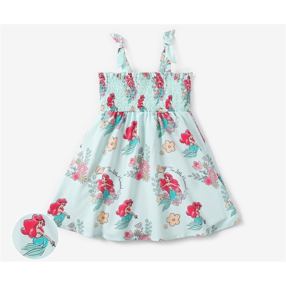 PatPat Disney Little Mermaid Ariel Dress Girl 5-6Y Aqua Smocked Bow Shoulder NWT
